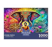 Buddha-Statue 100% Recycled Cardboard Elephant & Buddha on Lotus (vibrant Decor) 1000Pc Jigsaw for Adults & Kids Unique Beautifully Illustrated 38x26cm/1000pcs