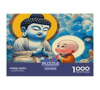 Buddha-Statue 1000 Pc Puzzle Game for Men Women - Buddha & Little Monk The Whole Family Activity Educational Game Challenge52x38cm/1000pcs