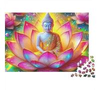 Buddha-Statue 1000 Piece Jigsaw Adults Buddha Sitting on Giant Pink Lotus Flower Premium Thick Sturdy Vibrant Challenging Stress Relief Gift 70x50cm/1000pcs