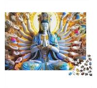Buddha-Statue 1000 Piece Puzzle for Adults Thousand-armed Guanyin on Pink Lotus Throne Premium Thick Sturdy Vibrant Challenging Hard Gift70x50cm/1000pcs