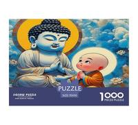 Buddha-Statue 1000 Pieces Recycled Paper Puzzle for Adults -Buddha Little Monk Teaching Peaceful Educational Game Decompression Fun Present70x50cm/1000pcs