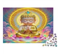 Buddha-Statue Adult Jigsaws 1000 Pieces Little Buddha with Aura in Vibrant Backdrop for Wall Decoration And Gifts Great Gift Idea 38x26cm/1000pcs
