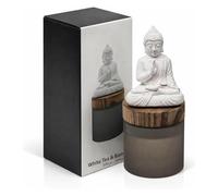 Buddha Statue Aroma Diffuser - White Tea & Bamboo Scent - Reusable Essential Oil Ceramic Diffuser with Zen Ornament - Home & Office Fragrance, Relaxing Spa & Meditation Décor Gift (10x15x10cm)