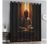 Buddha Statue Curtains 90 Drop & Home Decor, Zen Meditation Blackout Curtains for Living Room Bedroom Accessories, Eyelet Thermal Drapes 90 x 90 Inch 2 Panels G&-13