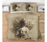 Buddha Statue Duvet Cover Set Twin Size, Lotus Bedding Set, Meditation Comforter Cover with 2 Pillow Shams, Comfy Breathable Lightweight Buddhism Comforter Cover S244s