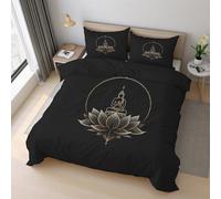 Buddha Statue Duvet Cover Single Size, Reversible Print Design, 2 Pcs Lotus Meditation Bedding Set, Soft Microfibre Quilt Cover with 1 Pillowcase, Zip GS*61