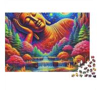Buddha-Statue Hard 1000 Piece Family Game Night Puzzle Reclining Buddha with Waterfall And Moon Premium Thick Sturdy Vibrant Challenging Stress Relief 38x26cm/1000pcs