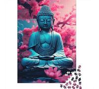 Buddha Statue Jigsaw Puzzle for Adults 1000 Piece Jigsaw Puzzle Pink Cherry Blossoms Puzzle Game for Family Paper Puzzle Relax Gift 52x38cm/1000pcs