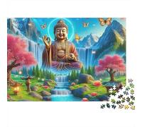 Buddha-Statue Jigsaw Puzzle Stone Temple Sage 1000 Piece Sturdy Dust-Free Cardboard Home Leisure Nursing Home Activity for Seniors Adults Beginners Family 52x38cm/1000pcs