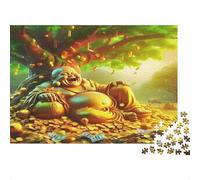 Buddha-Statue Jigsaw Puzzles 1000 Piece Recycled Paper Laughing Buddha with Gold Under A Tree for Adults Fun Present Home Activity Hard Difficult Challenge Gift 70x50cm/1000pcs