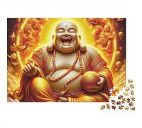 Buddha-Statue Jigsaw Puzzles 1000 Pieces for Adults Laughing Buddha Sitting on Golden Clouds Premium Thick Sturdy Vibrant Challenging Stress Relief Family Game Gift 52x38cm/1000pcs