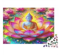 Buddha-Statue Jigsaw Puzzles Puzzle for Adults Kids. 1000 Piece Colorful Lotus Whimsical Challenge Toy Educational Game Home Decoration for Educational Games Gifts 1000pcs (75x50cm)