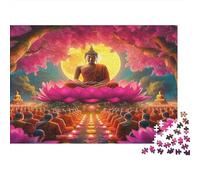 Buddha-Statue Jigsaw Puzzles Puzzle for Adults Kids. 1000 Piece Lotus Throne Whimsical Challenge Toy Educational Game Home Decoration for Adults& Kids Age 14 Years Up 1000pcs (75x50cm)