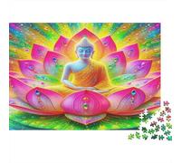Buddha-Statue Jigsaw Puzzles Puzzle for Adults Kids. 1000 Pieces Colorful Lotus Great Gifts Challenge Toy Educational Game Home Decoration for Educational Games Gifts 1000pcs (75x50cm)