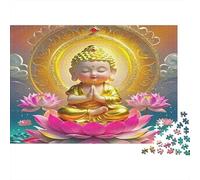 Buddha-Statue Jigsaw Puzzles Puzzle for Adults Kids. 1000 Pieces Golden Lotus Whimsical Challenge Toy Educational Game Home Decoration for Educational Games Gifts 1000pcs (75x50cm)