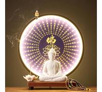 Buddha Statue Lamp with LED Circle Table, 3D Mural Sconce Light, Zen Wall Decor, Hanging Artwork for Living Room and Porch