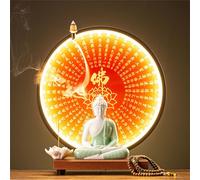 Buddha Statue Lamp with LED Circle Table, 3D Mural Sconce Light, Zen Wall Decor, Hanging Artwork for Living Room and Porch