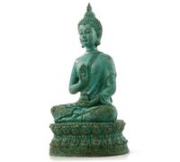 Buddha Statue Meditating Sakyamuni Buddha Sitting on Pedestal Sturdy & Long Lasting Resin Feng Shui Decor for Indoor Outdoor, Green, Statue