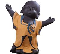 Buddha Statue Monk Figurine, Zen Sculpture for Home Decor, Ceramic Buddhist Decor, Ornaments,Yellow