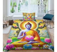 Buddha statue Quilt Cover 3D Print Bedding Sets Unique Culture 2 Pieces With Cushion Zipper Closure Antifungal Lightweight Soft for Teenagers Young People Single(135x200cm)