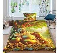 Buddha statue Quilt Cover 3D Print Bedding Sets Unique Culture 2 Pieces With Cushion Zipper Closure Antifungal Lightweight Soft for Teenagers Young People Single(135x200cm)