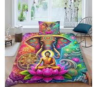 Buddha statue Quilt Cover 3D Print Bedding Sets Unique Culture 2 Pieces With Cushion Zipper Closure Easy Care Super Soft Comfortable for Gifting to Colleagues,Family,Friends Single(135x200cm)
