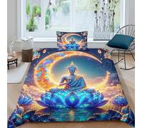 Buddha statue Quilt Cover 3D Print Bedding Sets Unique Culture 2 Pieces With Cushion Zipper Closure Polyester Resistant Super Soft for Teenagers Young People Single(135x200cm)