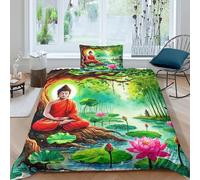 Buddha statue Quilt Cover 3D Print Bedding Sets Unique Culture 2 Pieces With Cushion Zipper Closure Easy Care Super Soft Comfortable for Teenagers Young People Single(135x200cm)