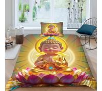 Buddha statue Quilt Cover 3D Print Bedding Sets Unique Culture 2 Pieces with Pillow Sham Zipper Closure Polyester Resistant Super Soft for Gifting to Colleagues,Family,Friends Single(135x200cm)