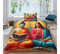 Buddha statue Quilt Cover 3D Print Bedding Sets Unique Culture 2 Pieces with Pillow Sham Zipper Closure Antifungal Lightweight Soft for Teenagers Young People Single(135x200cm)