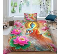 Buddha statue Quilt Cover 3D Print Bedding Sets Unique Culture 2 Pieces with Pillowcases Zipper Closure Polyester Resistant Super Soft for Teenagers Young People Single(135x200cm)