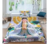 Buddha statue Quilt Cover 3D Print Bedding Sets Unique Culture 2 Pieces with Pillowcases Zipper Closure Antifungal Lightweight Soft for Teenagers Young People Single(135x200cm)