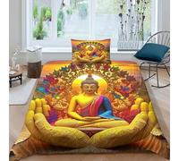 Buddha statue Quilt Cover 3D Print Bedding Sets Unique Culture 2 Pieces with Pillowcases Zipper Closure Antifungal Lightweight Soft for Gifting to Colleagues,Family,Friends Single(135x200cm)