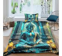 Buddha statue Quilt Cover 3D Print Bedding Sets Unique Culture 2 Pieces with Pillowcases Zipper Closure Antifungal Lightweight Soft for Teenagers Young People Single(135x200cm)