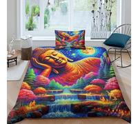Buddha statue Quilt Cover 3D Print Bedding Sets Unique Culture 2 Pieces with Pillowcases Zipper Closure Polyester Resistant Super Soft for Teenagers Young People Single(135x200cm)