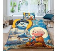 Buddha statue Quilt Cover 3D Print Bedding Sets Unique Culture 2 Pieces with Pillowcases Zipper Closure Antifungal Lightweight Soft for Gifting to Colleagues,Family,Friends Single(135x200cm)