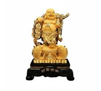 Buddha Statue Resin Sculpture Ornament with Turtle for Prosperity and Peace, 15 Inch Wealth Abundance Standing Fish Buddha, Sand Gold Finish