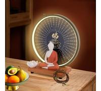 Buddha Statue - Shakyamuni Seated Indoor Backflow Incense Burner with Light Ring, Ceramic Meditation Decoration for Home Office