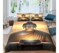 Buddha Statue Single Duvet Cover Set 3D Printed Chinese Zen Style Bedding Set Ultra Soft Microfiber Quilt Cover 135x200 cm for Single Bed with 2 Pillowcases with Zipper D/284