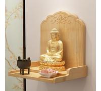 Buddha Statue Stand Shrine Altar Table, Wood Prayer Buddhist Niche Incense Table, God of Wealth Cabinet for Home Decor