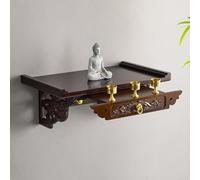 Buddha Statue Stand Shrine Table, Wall-Mounted Bamboo Altar, 31.4"x11.8" Offering Pedestal for Incense & Prayer, Walnut Display Niche for Buddhist Decor & Puja