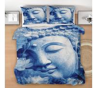 Buddha Statue Ultra Soft Duvet Cover Double Size, Lotus Bedding Set, Durable & Breathable Oriental Zen Comforter Cover Set, Buddhism All Season Comfort Quilt Bedding Cover S226s