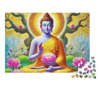 Buddha-Statue Valentines 1000 Piece Puzzle Gift for Adults Buddha Holding Pink Lotus Under Tree Premium Thick Sturdy Vibrant Challenging Stress Relief 70x50cm/1000pcs