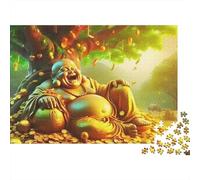 Buddha-Statue Valentines 1000 Piece Puzzle Gift for Adults Laughing Buddha on Gold Coins Under Tree Premium Thick Sturdy Vibrant Challenging Stress Relief 70x50cm/1000pcs