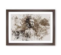Buddha Statue Vol.3 Watercolour Framed Print | A2 Walnut Framed Wall Art | Ready to Hang | Modern Religious Picture | Living Room Bedroom Lounge Office