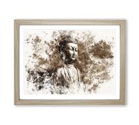 Buddha Statue Vol.3 Watercolour Modern Framed Print | A3 Oak Framed Wall Art | Ready to Hang | Modern Religious Picture | Living Room Bedroom Lounge Office