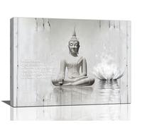 Buddha Statue Wall Art Spiritual Zen Lotus Canvas Wall Decor Motivational Quotes Meditation Pictures Print Painting Buddhism Framed Artwork White Home Decoration for Bathroom Bedroom Spa Yoga 16"x12"