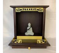 Buddha Statue Wall-Mounted Shrine Prayer Altar Table, Solid Wood Cabinet with Drawer for Guan Gong God of Wealth, Buddhist Niche Shelf