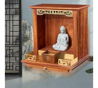 Buddha Statue Wall-Mounted Shrine Prayer Altar Table, Solid Wood Cabinet with Drawer for Guan Gong God of Wealth, Buddhist Niche Shelf