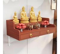 Buddha Statue Wall-Mounted Stand Shrine Altar Table for Incense Offerings Household Wood Cabinet with Drawer